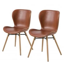 Mørteens Chaises Livaras IV - Imitation cuir / Chêne massif - Marron vintage - Lot de 2