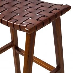 Ars manufacti Tabouret de bar Bourbourg - Cuir tressé / Teck massif - marron cognac / Teck -Meubles de salle à manger Soldes Magasin 1000183943 200317 14382600004 DETAILS P000000001000183943
