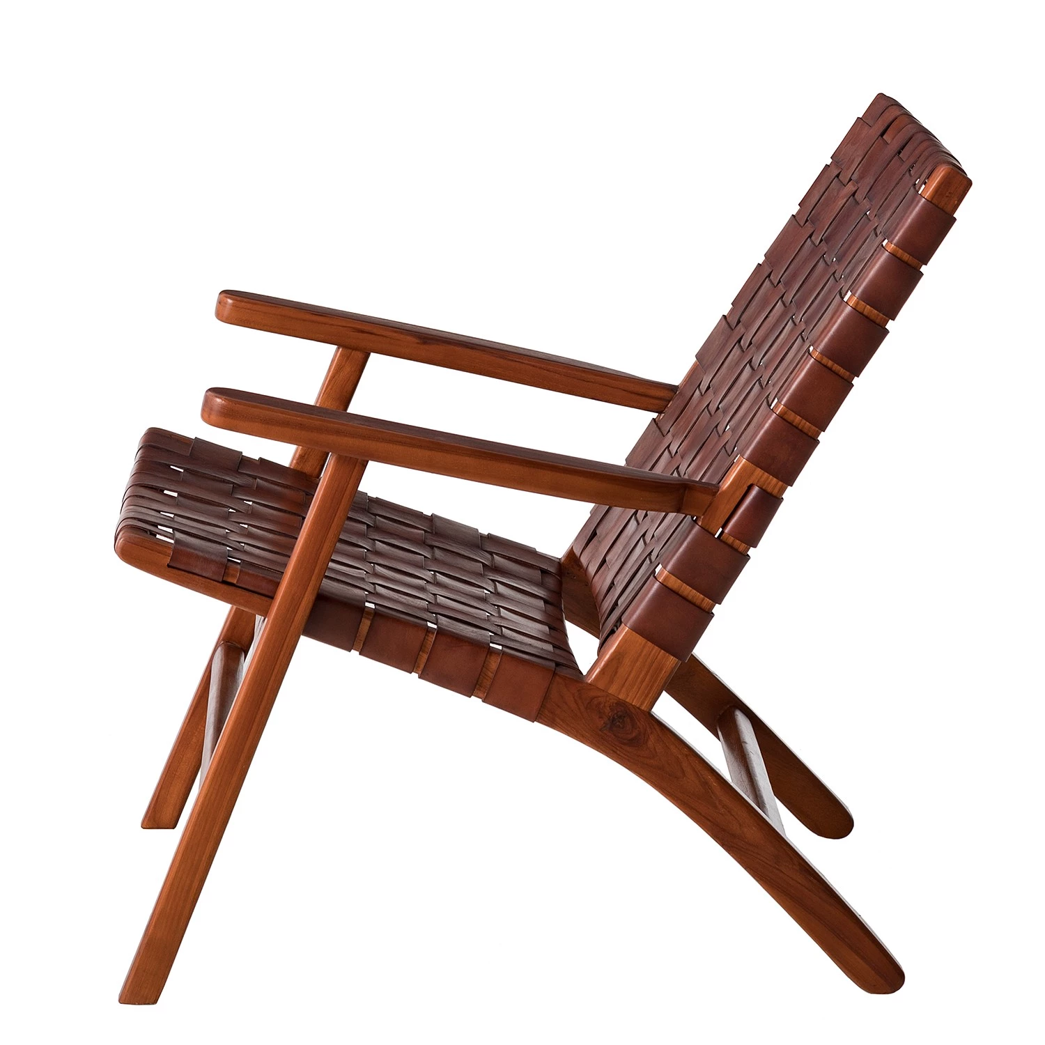 Ars manufacti Fauteuil design Bourbourg - Cuir tressé / Teck massif - marron cognac / Teck 6 Ars manufacti Fauteuil design Bourbourg - Cuir tressé / Teck massif - marron cognac / Teck – Image 6