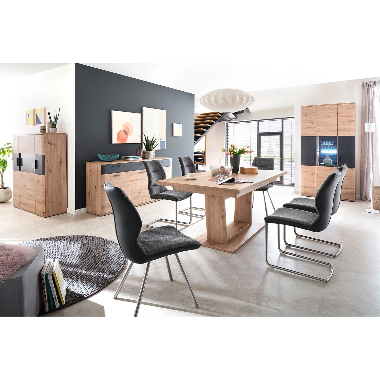 Naturoo Vitrine Callington II - Imitation planches de chêne / Anthracite 2 Naturoo Vitrine Callington II - Imitation planches de chêne / Anthracite – Image 2