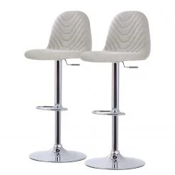Loftscape Chaises de bar Jenkins (lot de 2) - Tissu / Métal - Chêne - Gris - Chrome brillant