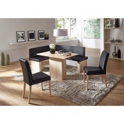 Schösswender Salle à manger complète Anna II (4 él.) - Imitation cuir / Partiellement en chêne massif - Noir / Chêne