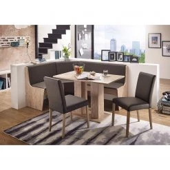 Schösswender Salle à manger complète Sylt (4 élém.) - Imitation cuir / Partiellement en hêtre massif - Marron foncé / Hêtre