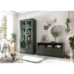 Ridgevalley Vitrine Beauville II - Vert mousse / Doré -Meubles de salle à manger Soldes Magasin 1000196332 191127 09003400061 MOOD DETAILS P000000001000196332 mood