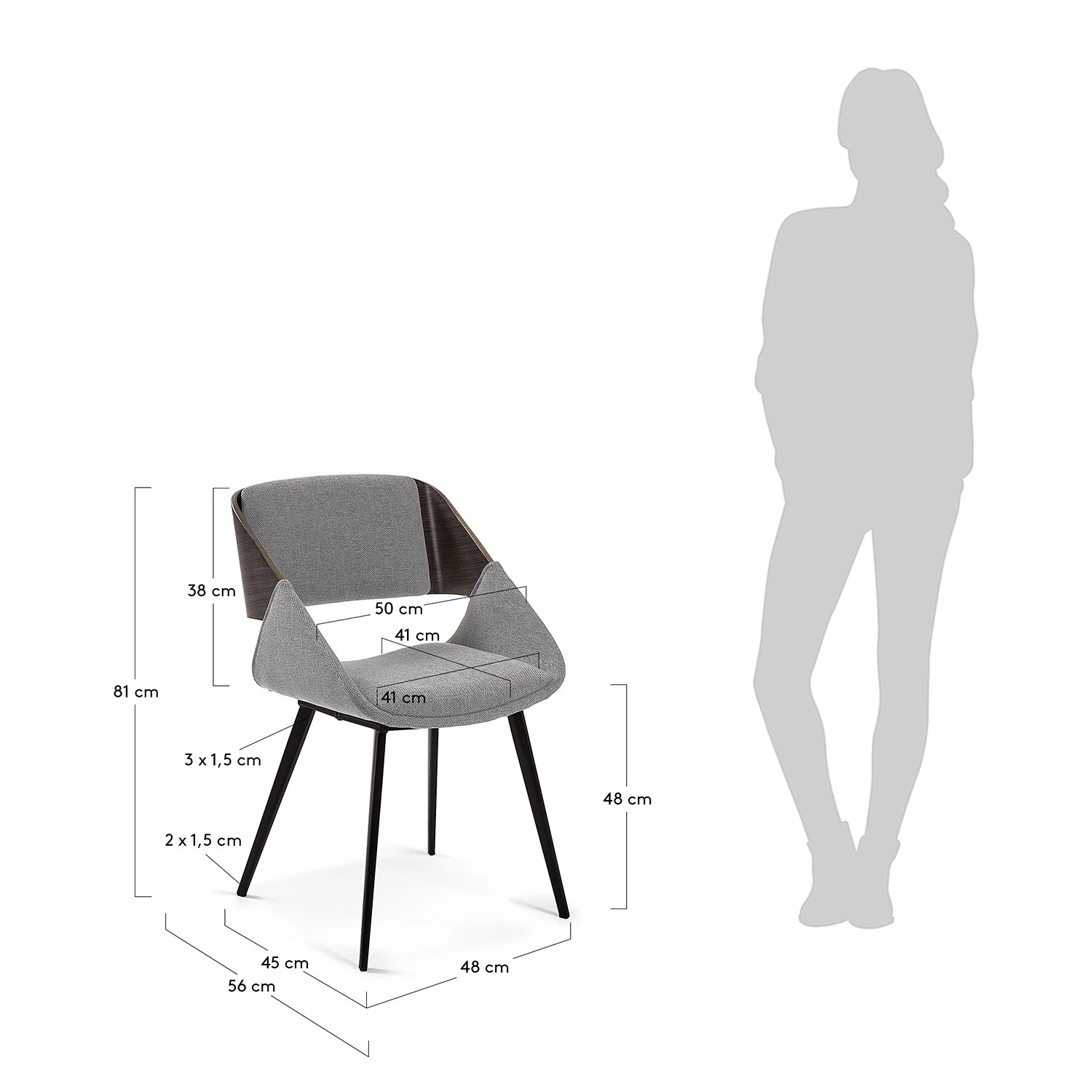 Norrwood Chaise capitonnée Zempin - Tissu / Métal - Imitation noyer - Gris clair 6 Norrwood Chaise capitonnée Zempin - Tissu / Métal - Imitation noyer - Gris clair – Image 6