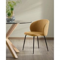 Norrwood Chaises capitonnées Mellis (lot de 2) - Tissu structuré / Métal - Noir - Jaune moutarde -Meubles de salle à manger Soldes Magasin 1000200237 200206 07392800147 MOOD DETAILS P000000001000200237 mood