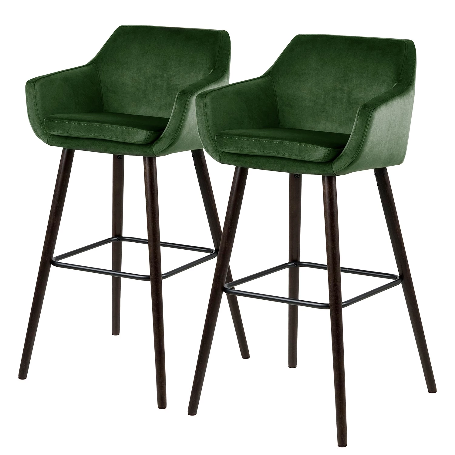 Mørteens Chaises de bar Nicholas IV (lot de 2) - Velours / Chêne massif - Vert sapin / brun foncé 1 Mørteens Chaises de bar Nicholas IV (lot de 2) - Velours / Chêne massif - Vert sapin / brun foncé