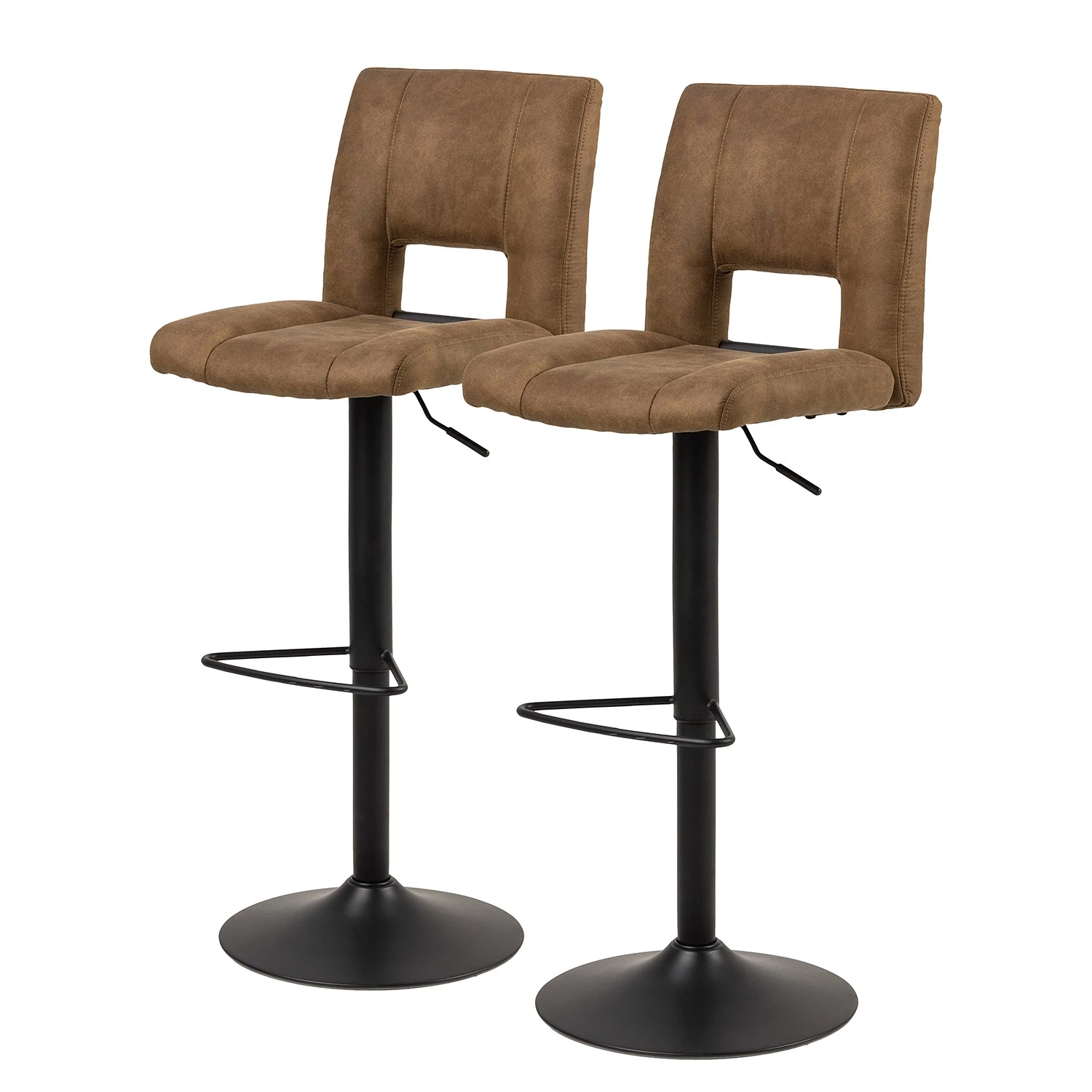 Roomscape Chaises de bar Selina (lot de 2) - Microfibre / Métal - Marron vintage / Noir mat 1 Roomscape Chaises de bar Selina (lot de 2) - Microfibre / Métal - Marron vintage / Noir mat