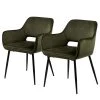 Mørteens Chaises à accoudoirs Rivanna - Velours/ Métal - Vert olive / Noir - Vert olive - Lot de 2