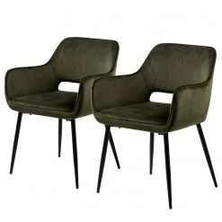 Mørteens Chaises à accoudoirs Rivanna - Velours/ Métal - Vert olive / Noir - Vert olive - Lot de 2