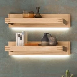 Loftscape Tablettes murales Salvo I (lot de 2) - Placage en chêne véritable - Planches de chêne Bianco