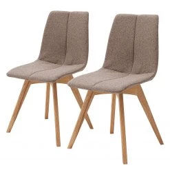Ars Natura Chaises capitonnées Marihn (lot de 2) - Tissu / Chêne massif - Chêne - Marron