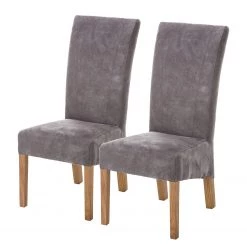 Ars Natura Chaises Karlsborg III (lot de 2) - Imitation cuir / Chêne massif - Chêne - Gris vintage