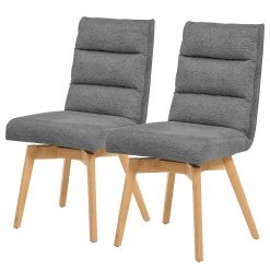 Ars Natura Chaises capitonnées Kexby (lot de 2) - Tissu / Chêne sauvage massif - Chêne sauvage - Gris
