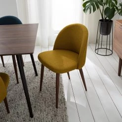 Mørteens Chaises capitonnées Jacklin III (2 él.) - Tissu / Métal - Imitation noyer - Jaune moutarde -Meubles de salle à manger Soldes Magasin 1000208738 210120 13384700002 MOOD DETAILS P000000001000208738 mood