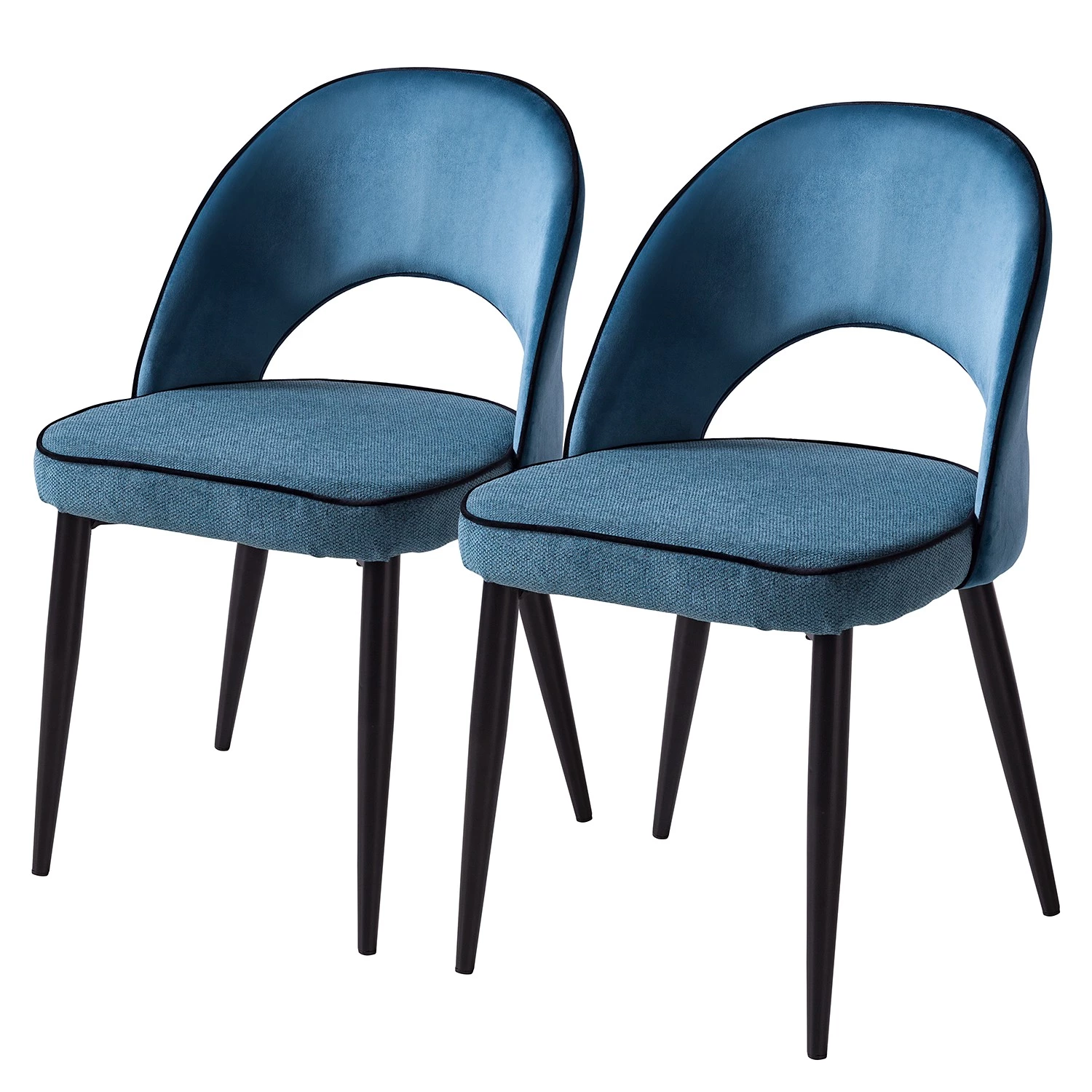 Jack & Alice Chaises capitonnées Jacky (lot de 2) - Tissu & velours / Métal - Gris chiné / Noir 1 Jack & Alice Chaises capitonnées Jacky (lot de 2) - Tissu & velours / Métal - Gris chiné / Noir