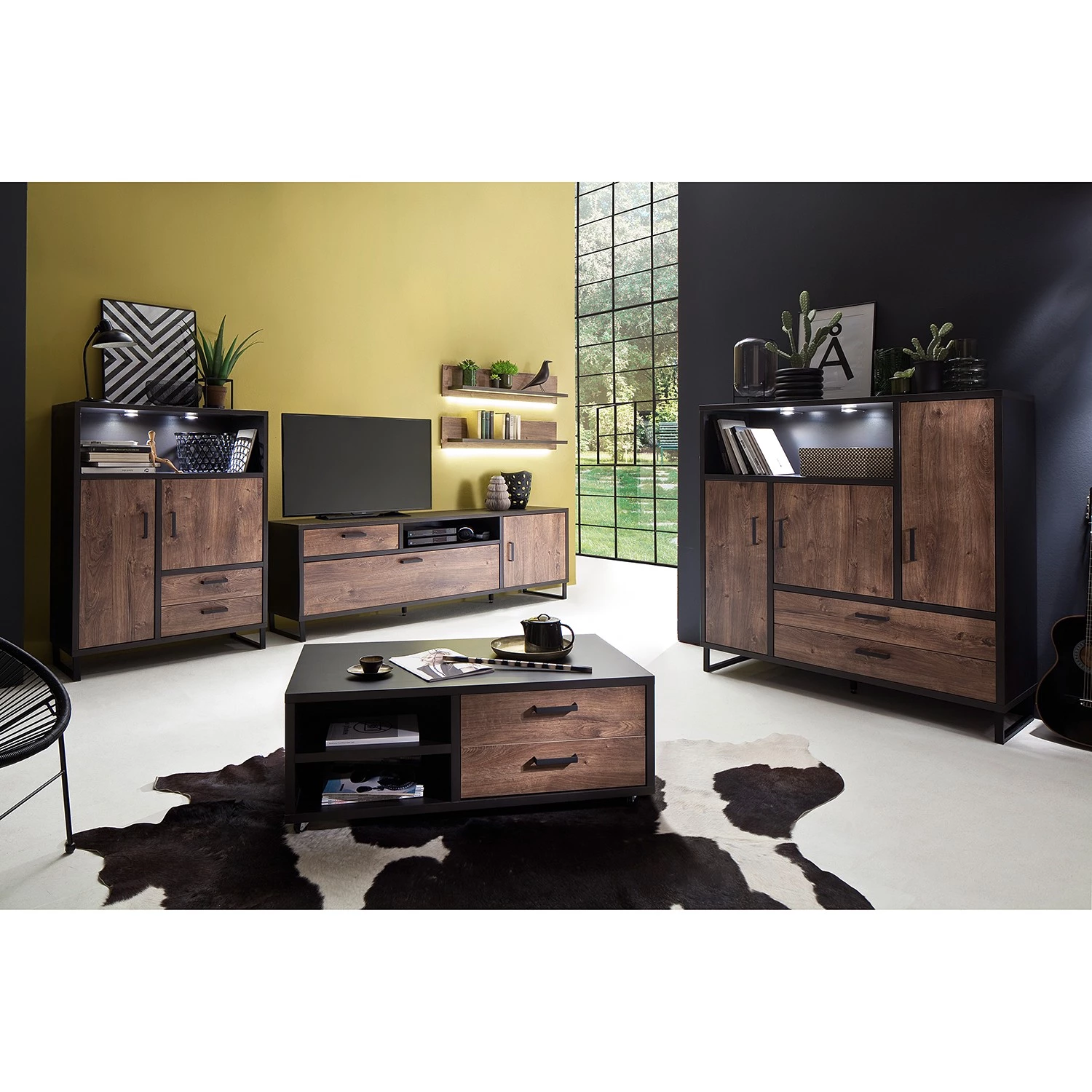 Red Living Buffet haut Hixson - Imitation chêne de tonneau / Noir 3 Red Living Buffet haut Hixson - Imitation chêne de tonneau / Noir – Image 3