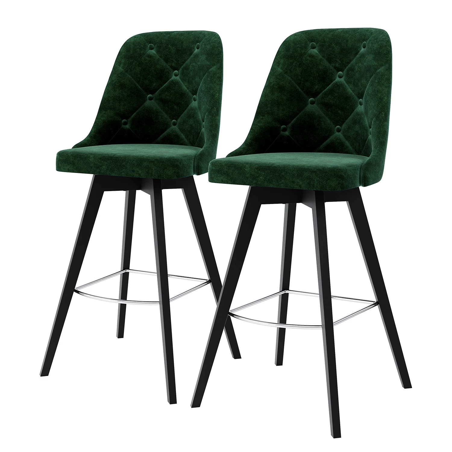 Tenzo Chaises de bar Lux I (lot de 2) - Velours / Chêne massif - Tissu Vika : Vert forêt - Noir 1 Tenzo Chaises de bar Lux I (lot de 2) - Velours / Chêne massif - Tissu Vika : Vert forêt - Noir