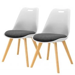 Tenzo Chaises capitonnées Gina III (lot de 2) - Tissu / Chêne massif - Blanc - Chêne clair