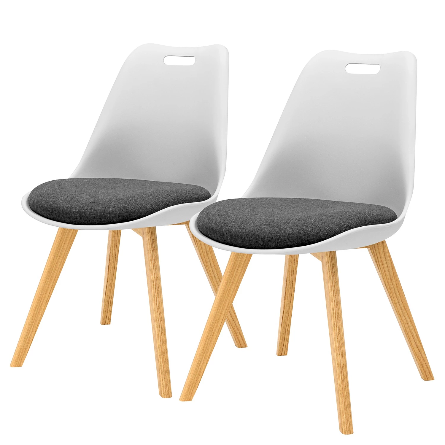 Tenzo Chaises capitonnées Gina III (lot de 2) - Tissu / Chêne massif - Blanc - Chêne clair 1 Tenzo Chaises capitonnées Gina III (lot de 2) - Tissu / Chêne massif - Blanc - Chêne clair