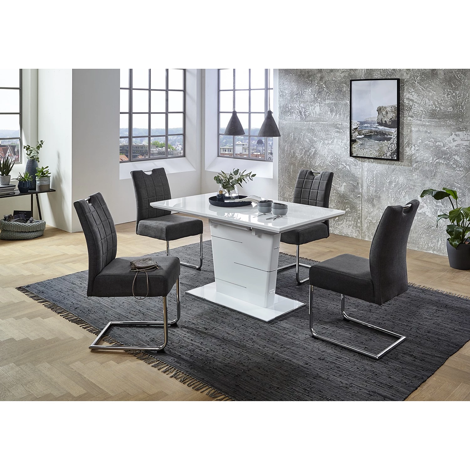 Loftscape Table Splott - (extensible) - Blanc brillant / chromé 2 Loftscape Table Splott - (extensible) - Blanc brillant / chromé – Image 2