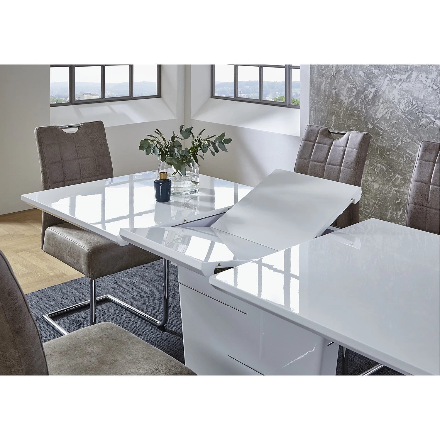 Loftscape Table Splott - (extensible) - Blanc brillant / chromé 6 Loftscape Table Splott - (extensible) - Blanc brillant / chromé – Image 6