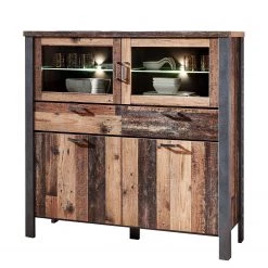 Red Living Buffet haut Blackpool I - Avec éclairage - Imitation bois recyclé / Gris