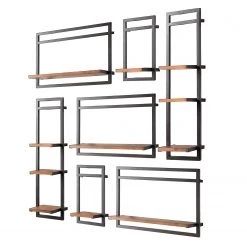 Ars manufacti Étagères murales Manchester VI (7 élém.) - Acacia massif / Métal - Acacia / Anthracite