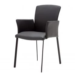 GWINNER Chaise à accoudoirs Carola - Cuir véritable / Fer - Noir