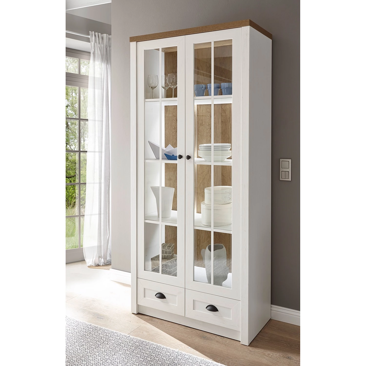 Norrwood Vitrine Proville II - Imitation chêne blanc / Imitation chêne 2 Norrwood Vitrine Proville II - Imitation chêne blanc / Imitation chêne – Image 2