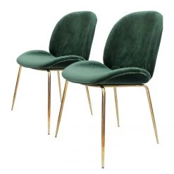 Kayoom Chaises capitonnées Charlize (lot de 2) - Velours / Métal - Laiton - Vert