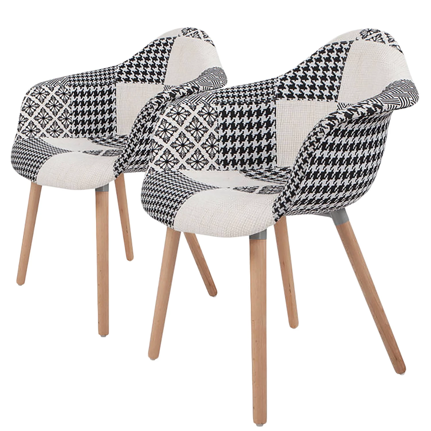 Kayoom Chaises à accoudoirs Dave (lot de 2) - Tissu / Hêtre massif - Noir / Blanc 1 Kayoom Chaises à accoudoirs Dave (lot de 2) - Tissu / Hêtre massif - Noir / Blanc