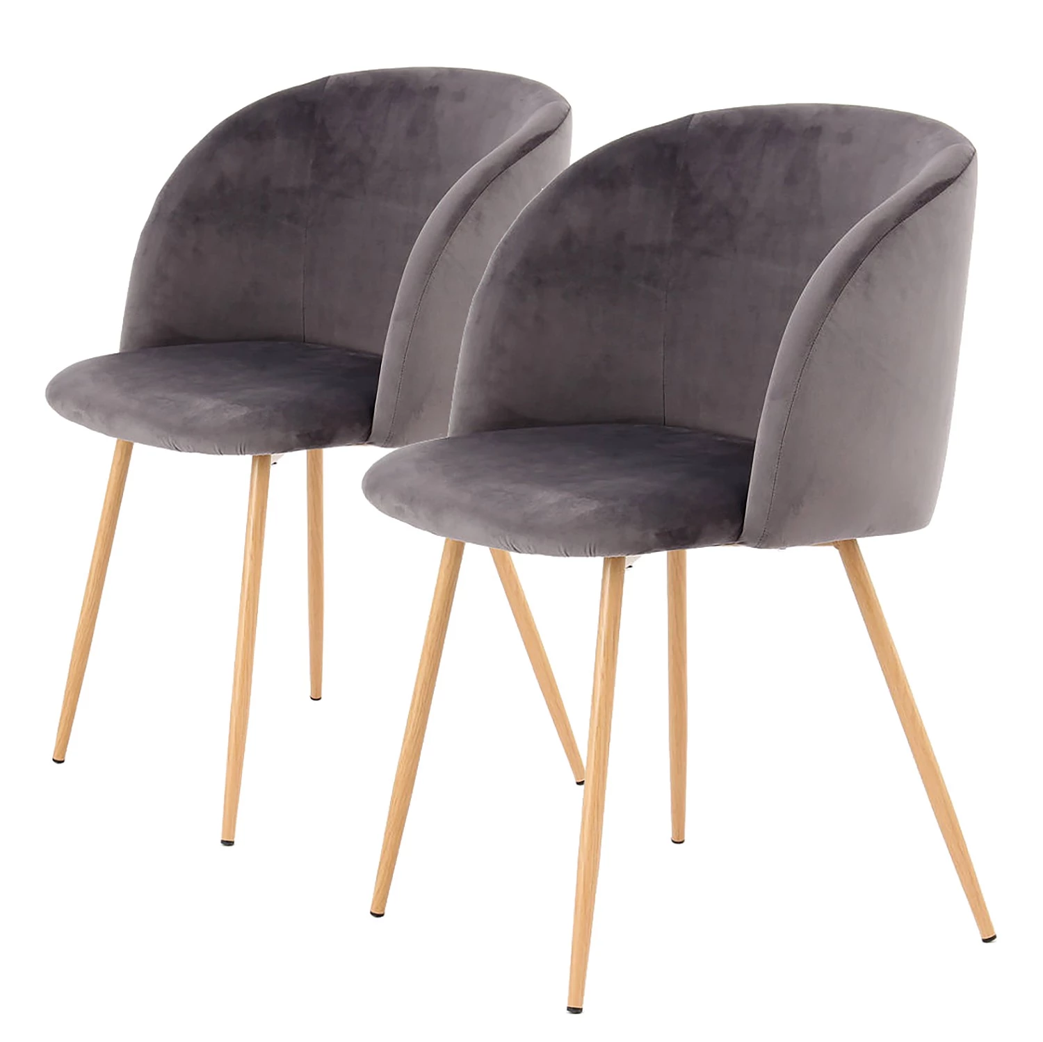 Kayoom Chaises capitonnées Celina (lot de 2) - Velours / Métal - Imitation hêtre - Gris 1 Kayoom Chaises capitonnées Celina (lot de 2) - Velours / Métal - Imitation hêtre - Gris