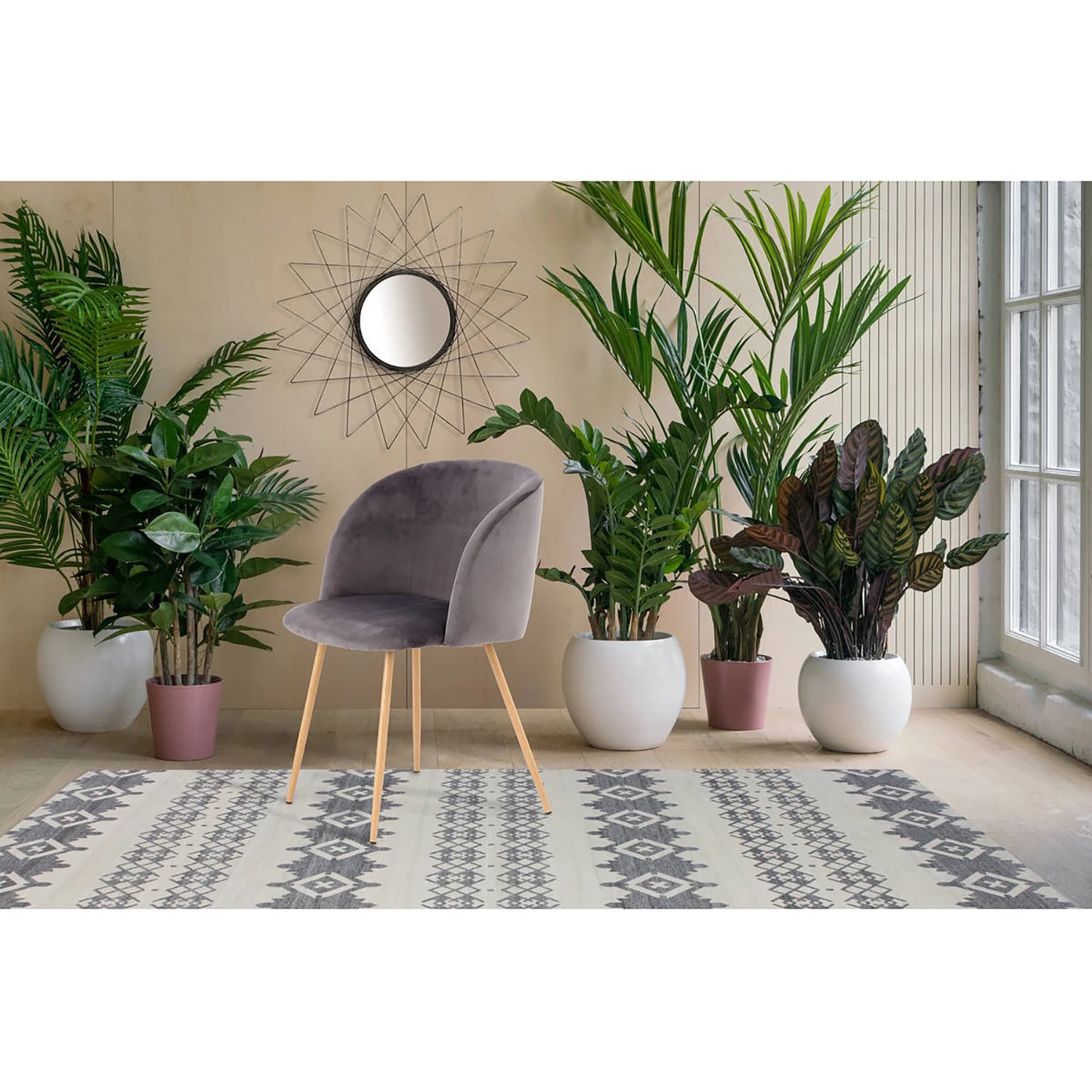 Kayoom Chaises capitonnées Celina (lot de 2) - Velours / Métal - Imitation hêtre - Gris 2 Kayoom Chaises capitonnées Celina (lot de 2) - Velours / Métal - Imitation hêtre - Gris – Image 2