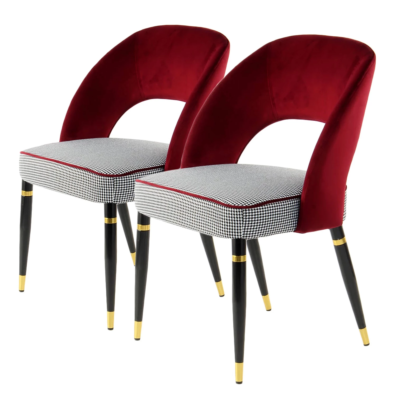 Kayoom Chaises capitonnées Courtney (lot de 2) - Velours / Partiellement en eucalyptus massif - Rouge / Doré 1 Kayoom Chaises capitonnées Courtney (lot de 2) - Velours / Partiellement en eucalyptus massif - Rouge / Doré