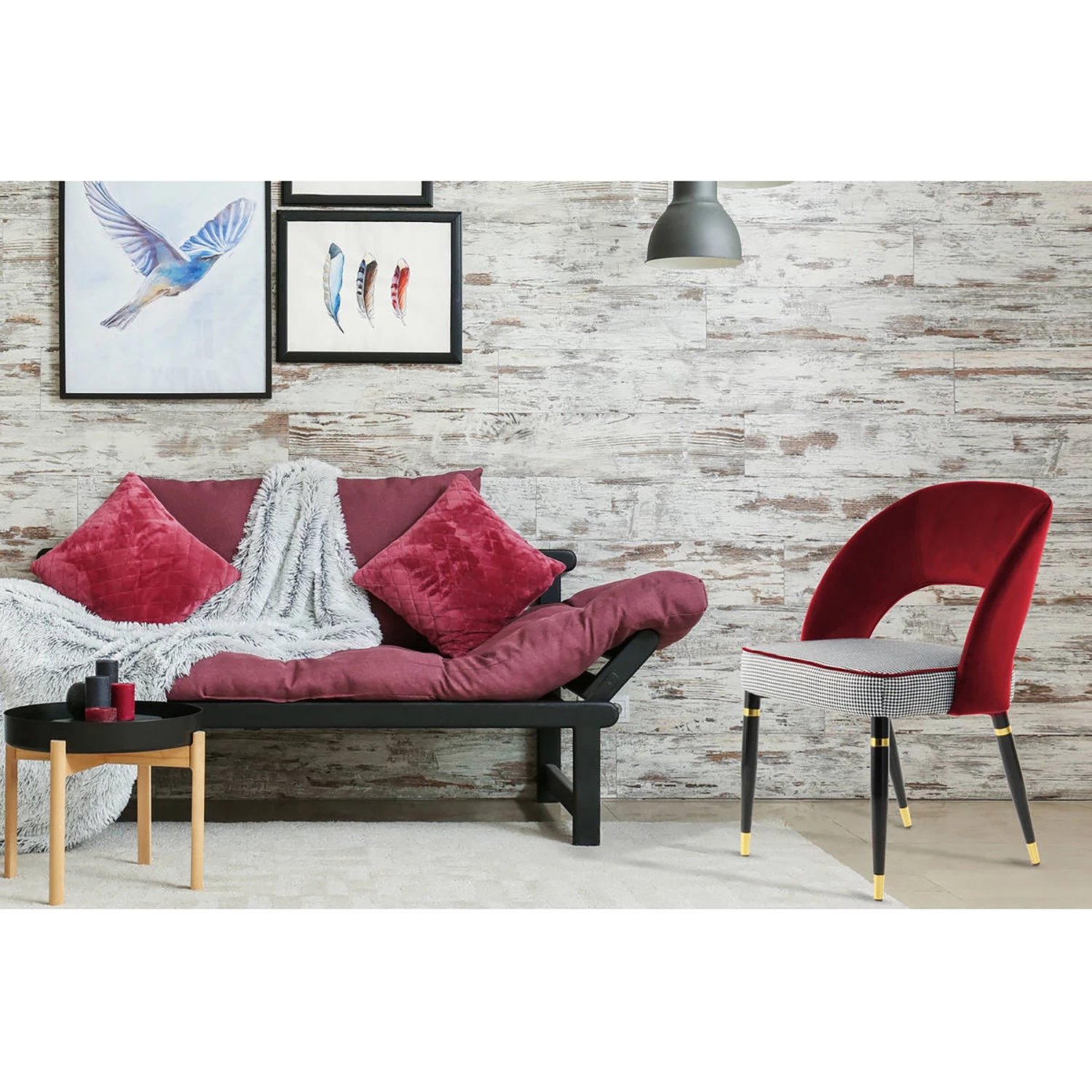 Kayoom Chaises capitonnées Courtney (lot de 2) - Velours / Partiellement en eucalyptus massif - Rouge / Doré 2 Kayoom Chaises capitonnées Courtney (lot de 2) - Velours / Partiellement en eucalyptus massif - Rouge / Doré – Image 2
