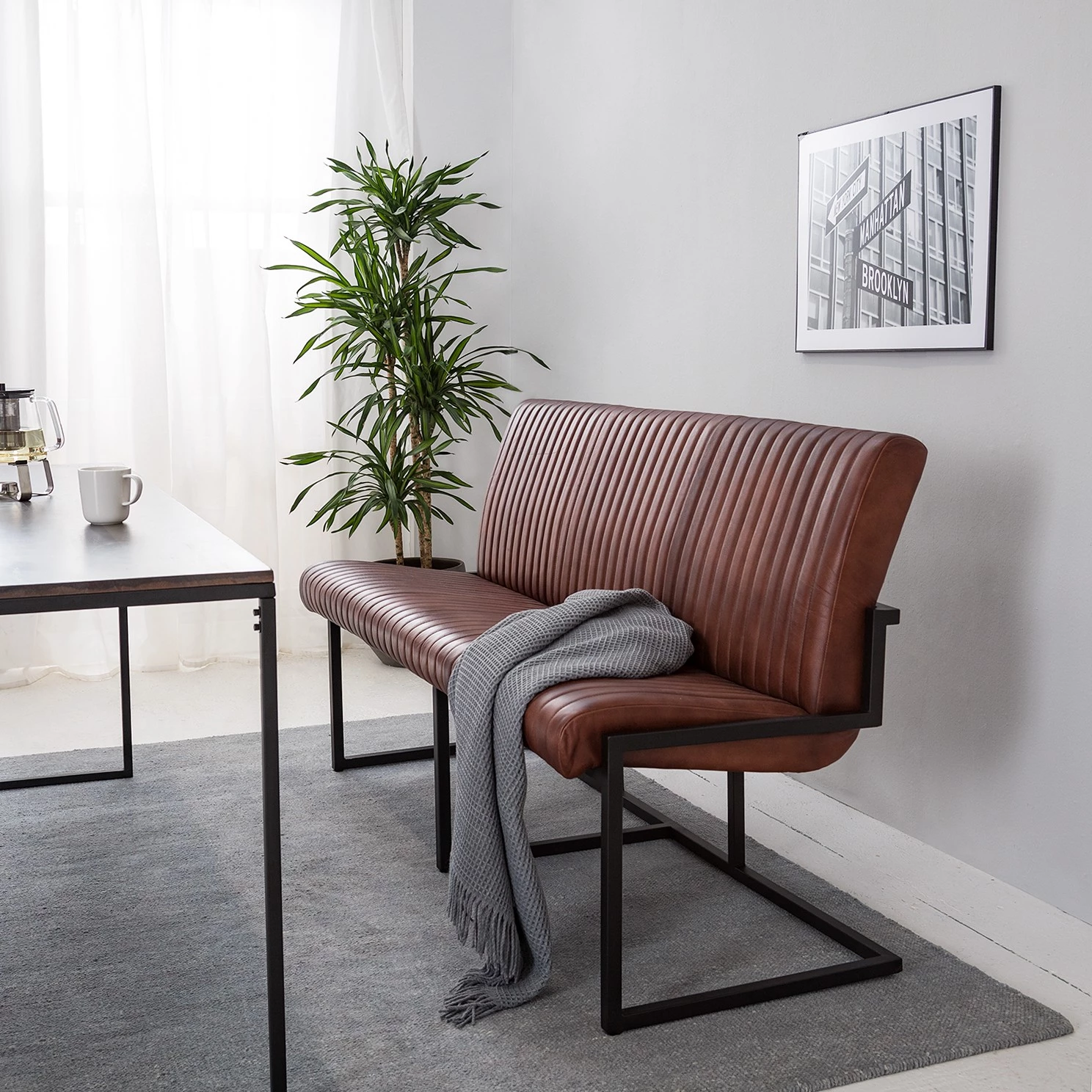 Ars manufacti Banquette Wylie - Cuir / Fer - Marron vintage / Noir 2 Ars manufacti Banquette Wylie - Cuir / Fer - Marron vintage / Noir – Image 2