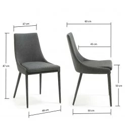 Loftscape Chaises capitonnées Doyline I (lot de 2) - Tissu / Acier - Gris foncé -Meubles de salle à manger Soldes Magasin 1000216163 200623 13433600037 SKETCH DETAILS P000000001000216163 sketch