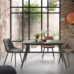 Red Living Chaises capitonnées Kellia (lot de 2) - Imitation cuir / Acier - Noir - Gris vintage -Meubles de salle à manger Soldes Magasin 1000216184 200623 13455800176 MOOD DETAILS P000000001000216184 mood