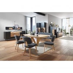 GWINNER Vitrine Misano - Placage en bois véritable - Gris Sahara / Planches de chêne - Anthracite / Chêne sauvage - Butoir à gauche - Avec éclairage -Meubles de salle à manger Soldes Magasin 1000218344 200828 11293900222 MOOD DETAILS P000000001000218344 mood