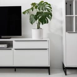 Fredriks Meuble TV White Hall III - Blanc mat / Noir -Meubles de salle à manger Soldes Magasin 1000218377 210316 08015100006 DETAILS P000000001000218377