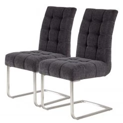 Ars manufacti Chaises cantilever Stawley I (lot de 2) - Tissage à plat / Acier inoxydable - Gris foncé / Acier inoxydable