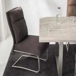 Fredriks Chaises cantilever Crowan(lot de 2) - Microfibre / Acier inoxydable - Gris vintage -Meubles de salle à manger Soldes Magasin 1000218550 210311 11465400008 MOOD DETAILS P000000001000218550 mood