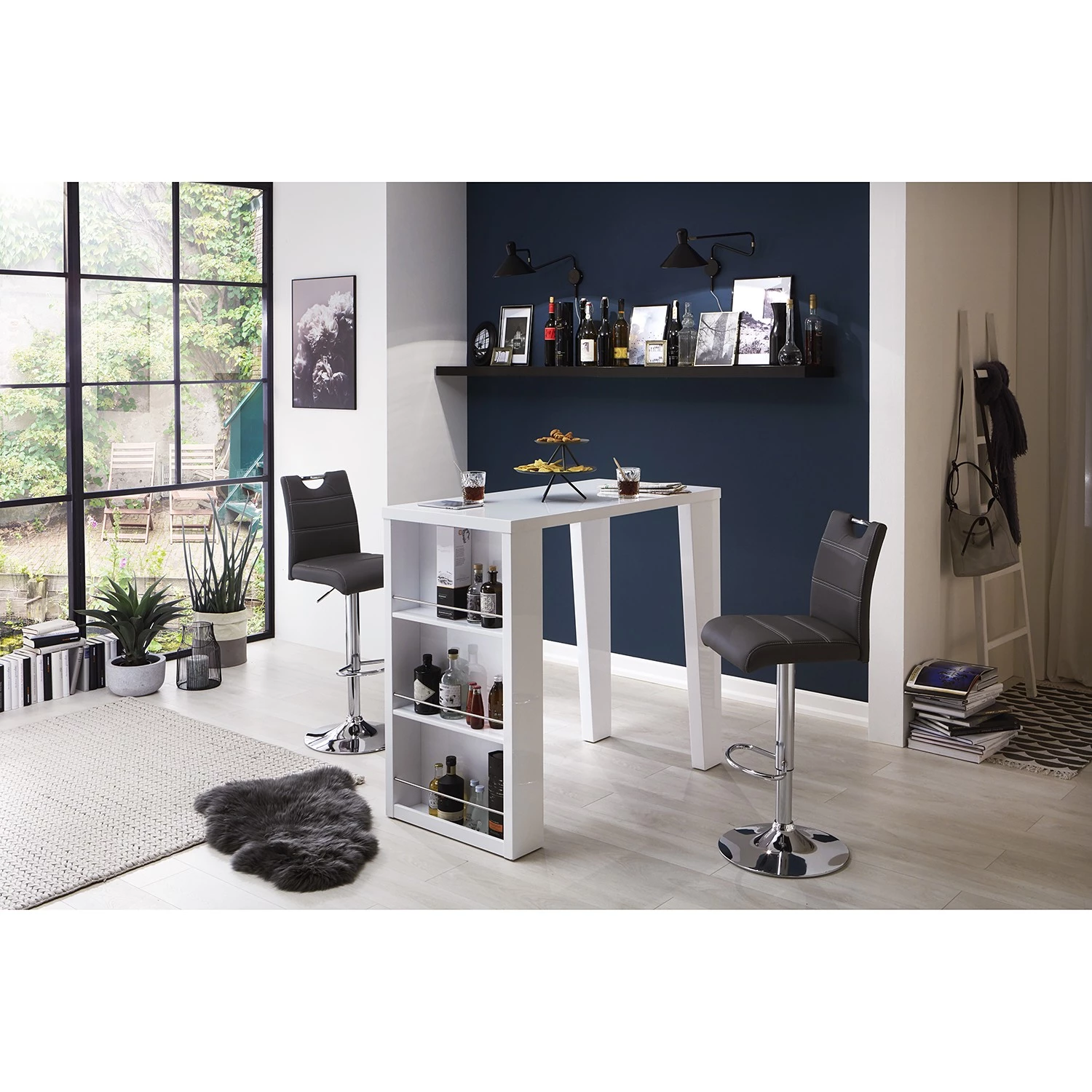 Fredriks Chaises de bar Malte (lot de 2) - Imitation cuir / Métal - Chrome - Noir 2 Fredriks Chaises de bar Malte (lot de 2) - Imitation cuir / Métal - Chrome - Noir – Image 2