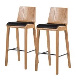 Ars Natura Chaises de bar Tunley (lot de 2) - Imitation cuir / Frêne massif - Beige