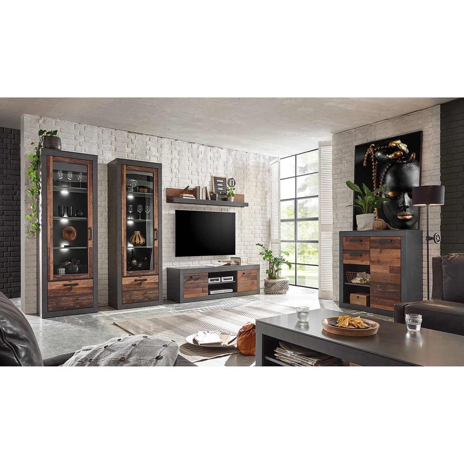 Red Living Commode Buzan IV - Imitation bois recyclé / Anthracite 4 Red Living Commode Buzan IV - Imitation bois recyclé / Anthracite – Image 4