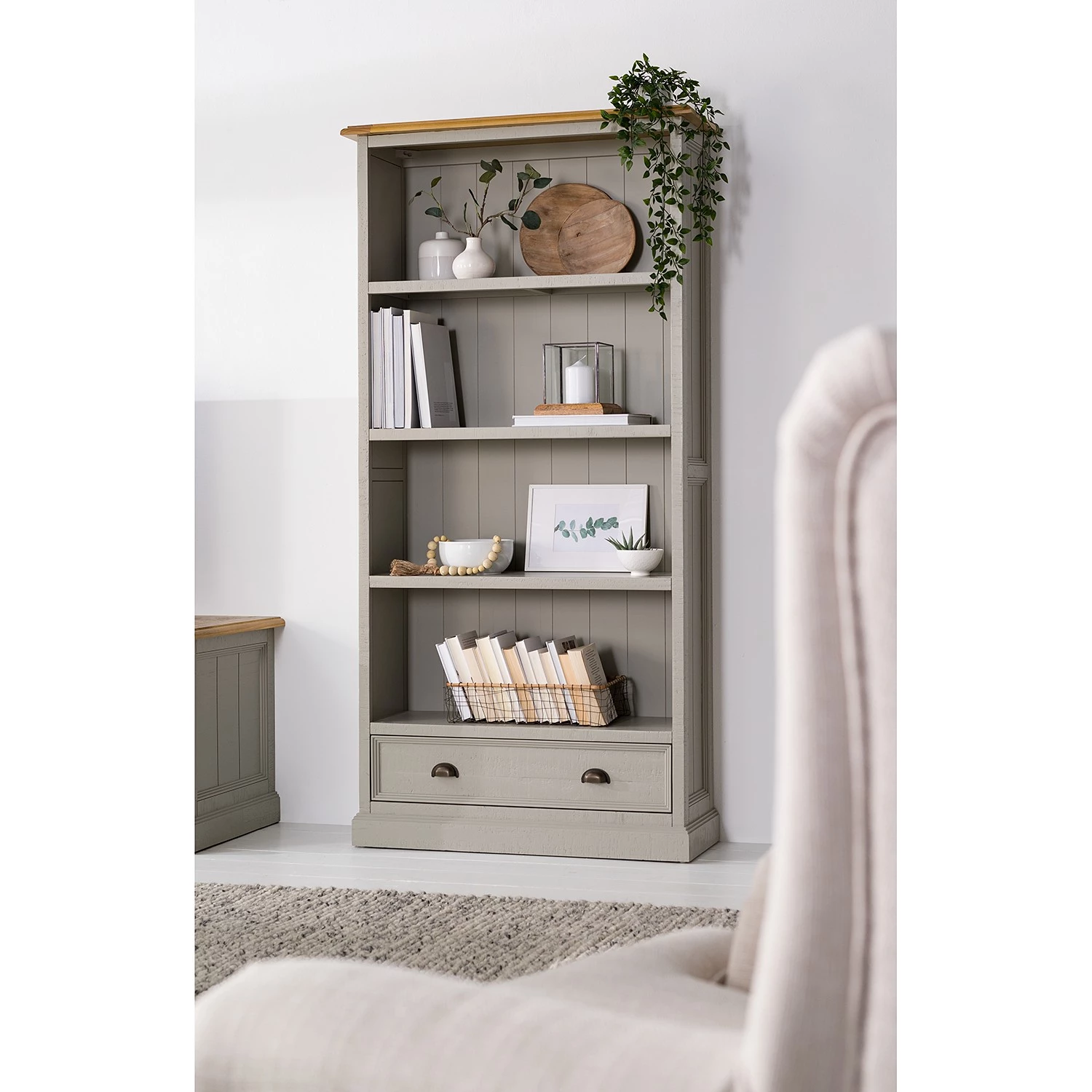 Maison Belfort Étagère Lavalle - Partiellement en pin massif - Pin / Gris clair 3 Maison Belfort Étagère Lavalle - Partiellement en pin massif - Pin / Gris clair – Image 3