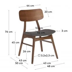 Norrwood Chaises Varkaus II (lot de 2) - Tissu /Placage noyer et hévéa massif - Gris / Noyer -Meubles de salle à manger Soldes Magasin 1000225987 200917 06365400063 SKETCH DETAILS P000000001000225987 sketch