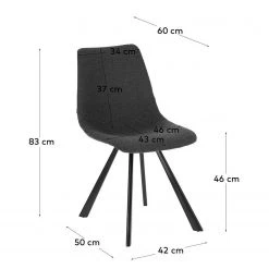 Red Living Chaises capitonnées Gouvy (lot de 2) - Tissu / Acier - Gris foncé -Meubles de salle à manger Soldes Magasin 1000225993 200917 06372400115 SKETCH DETAILS P000000001000225993 sketch