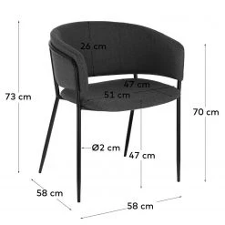 Jack & Alice Chaises à accoudoirs Vilhena IV (2 él.) - Gris foncé -Meubles de salle à manger Soldes Magasin 1000226003 200917 06381800202 SKETCH DETAILS P000000001000226003 sketch